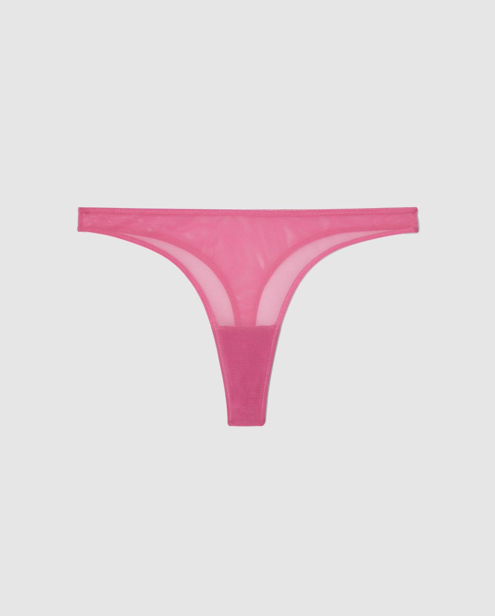 An Mesh low rise design in a candy pink color. 