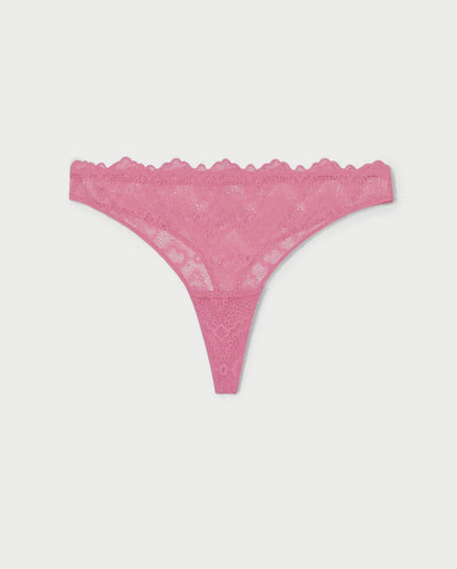 An lace mid rise high cut panty in pink.