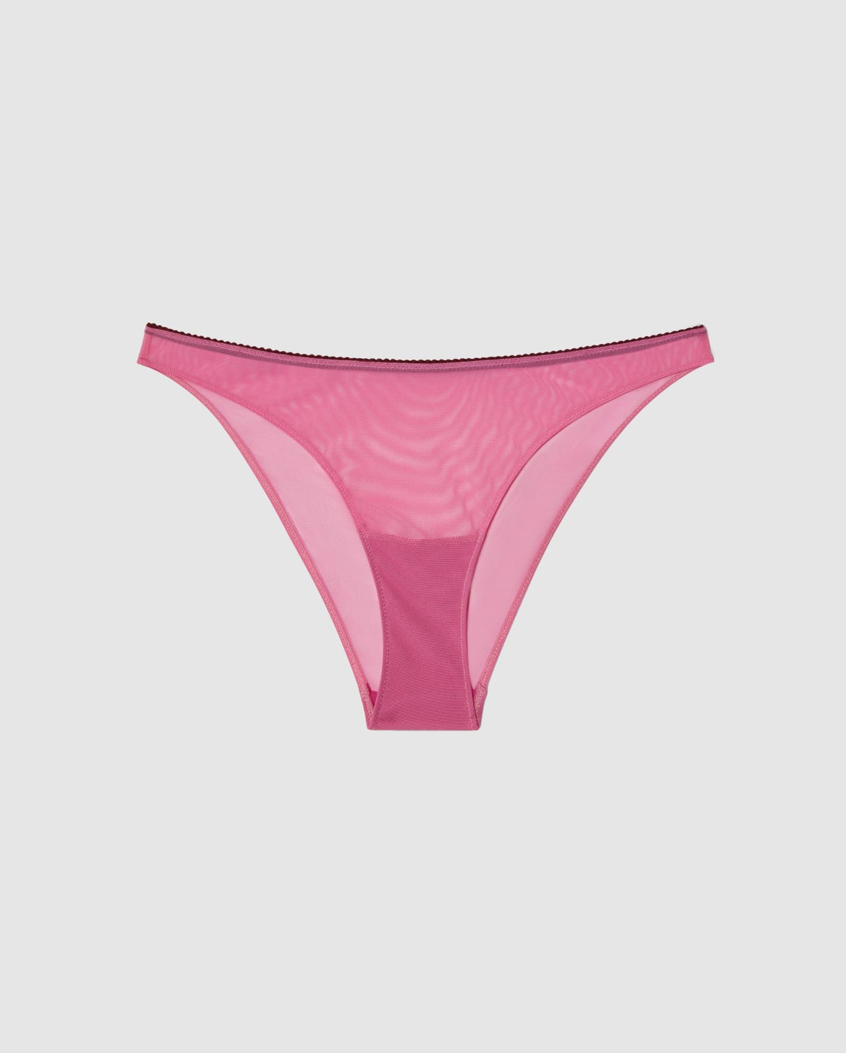 An Mesh Bikini brief with a candy pink design. 