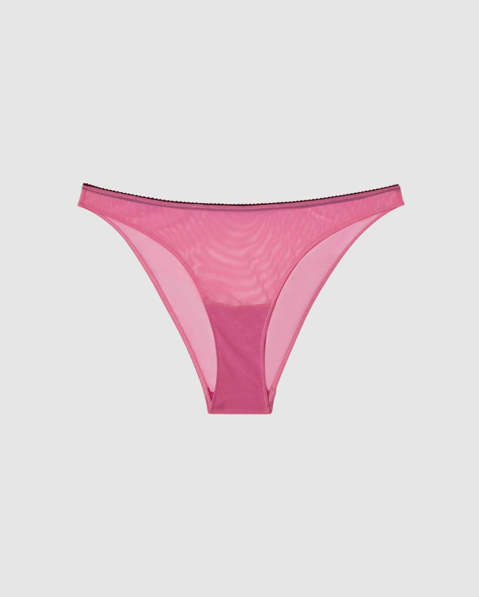 An Mesh Bikini brief with a candy pink design. 