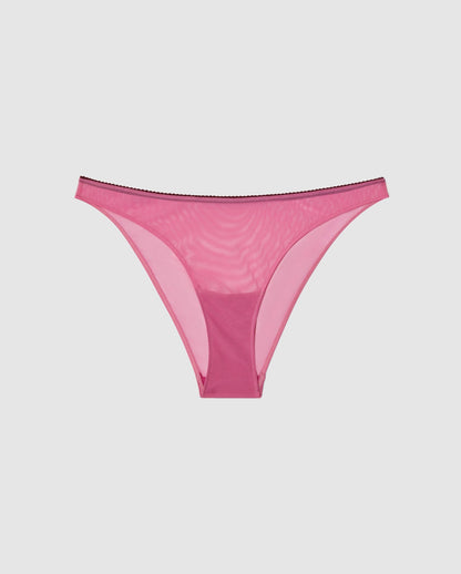 An Mesh Bikini brief with a candy pink design. 