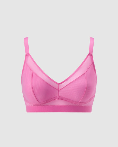 An supportive mesh Bralette in an candy pink color for larger cups with extra coverage and adjustable straps for comfort and support.