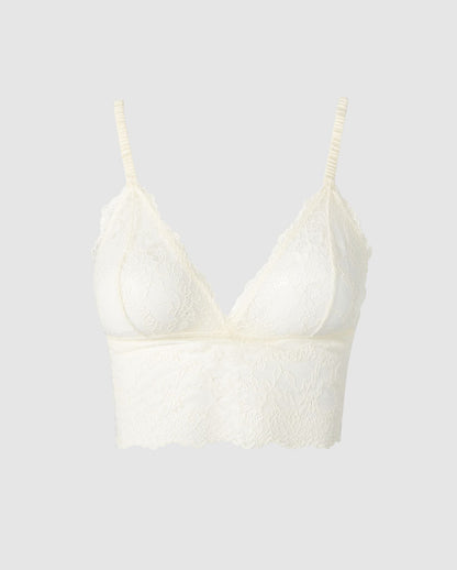 An lace bralette top in cream.