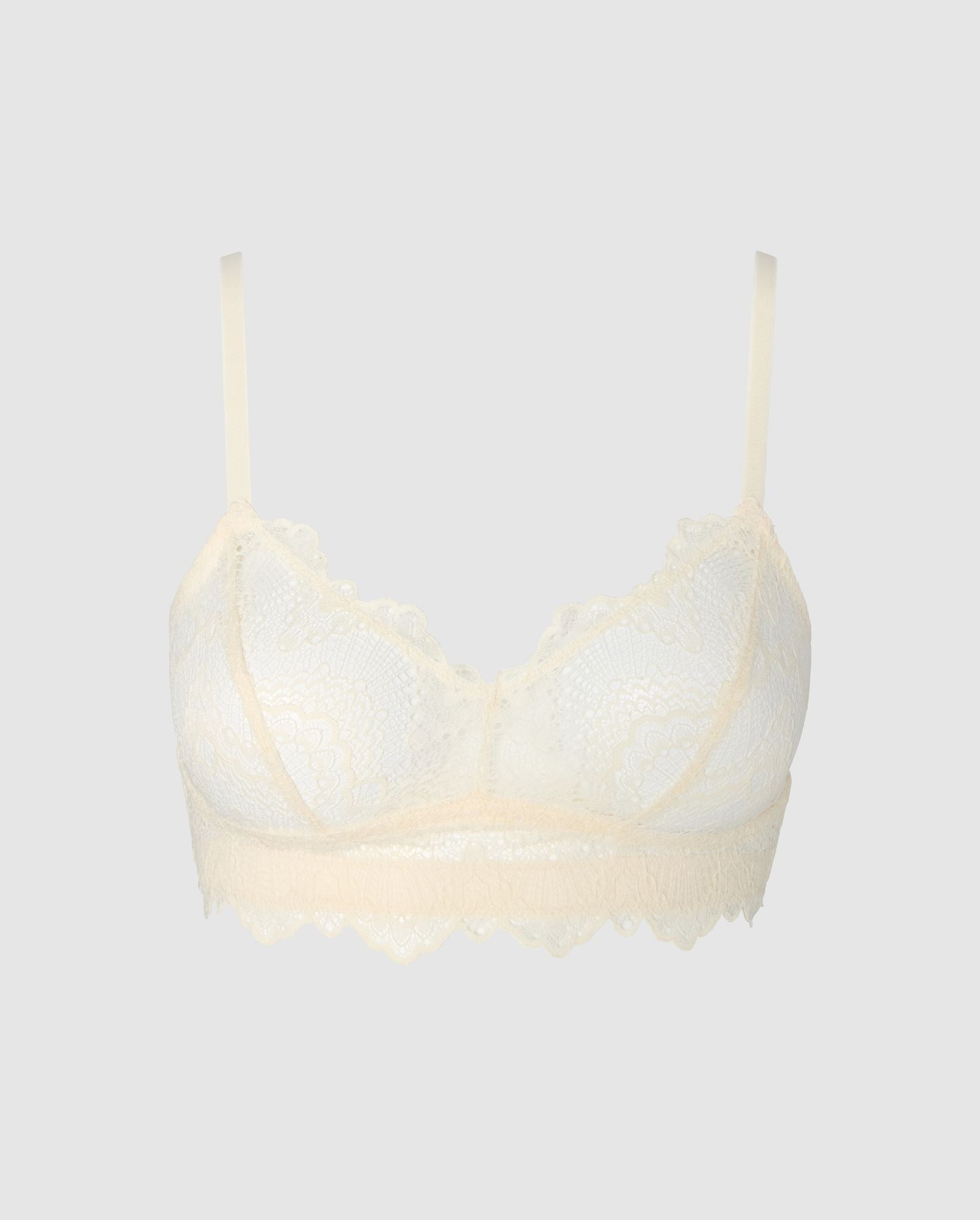 An lace balconette in a white cream design. 