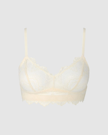 An lace balconette in a white cream design. 