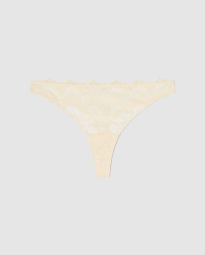 An Lace mid rise high cut design in a cream color. 