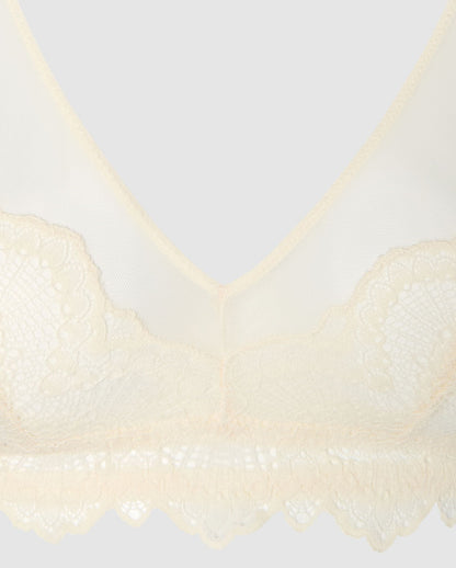 Lace Mesh Triangle Bralette Cream