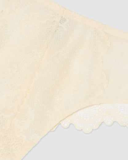 Lace Mesh High Cut Thong Cream