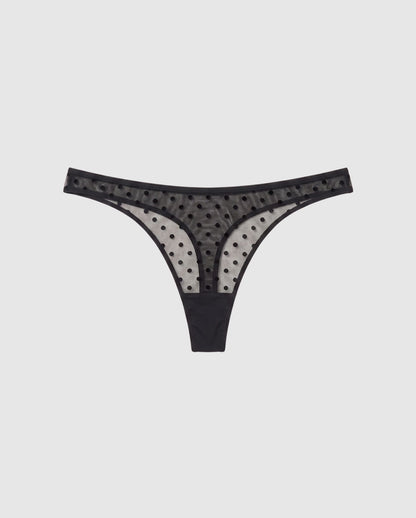 Mesh Dipped Thong Black Dots