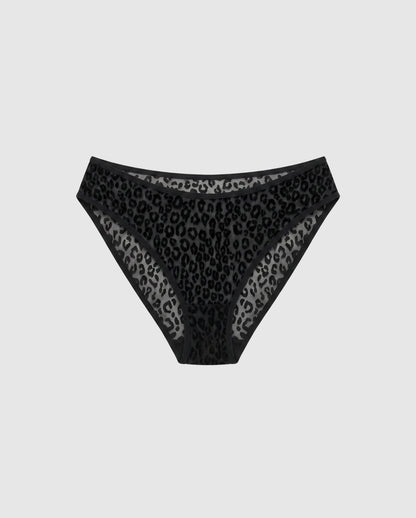 Mesh Dipped Midi Briefs Black Leopard