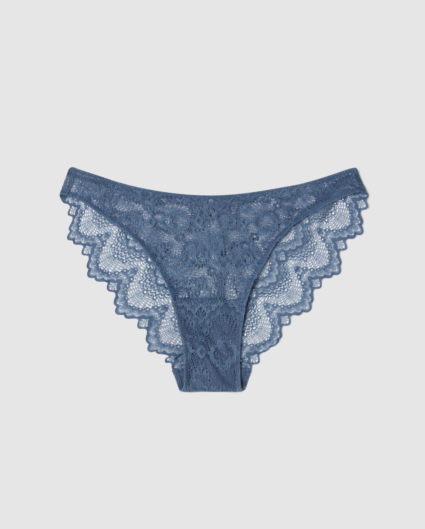 An lace bikini brief in faded blue.