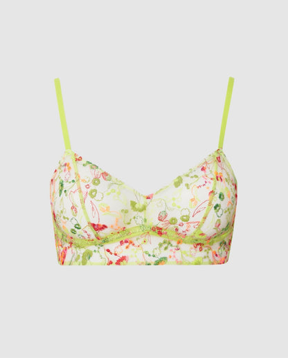 An mesh balconette in a neon yellow spring flower design.