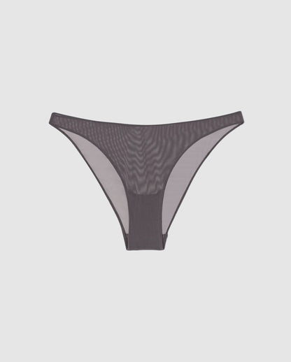 An mesh bikini brief in grey.