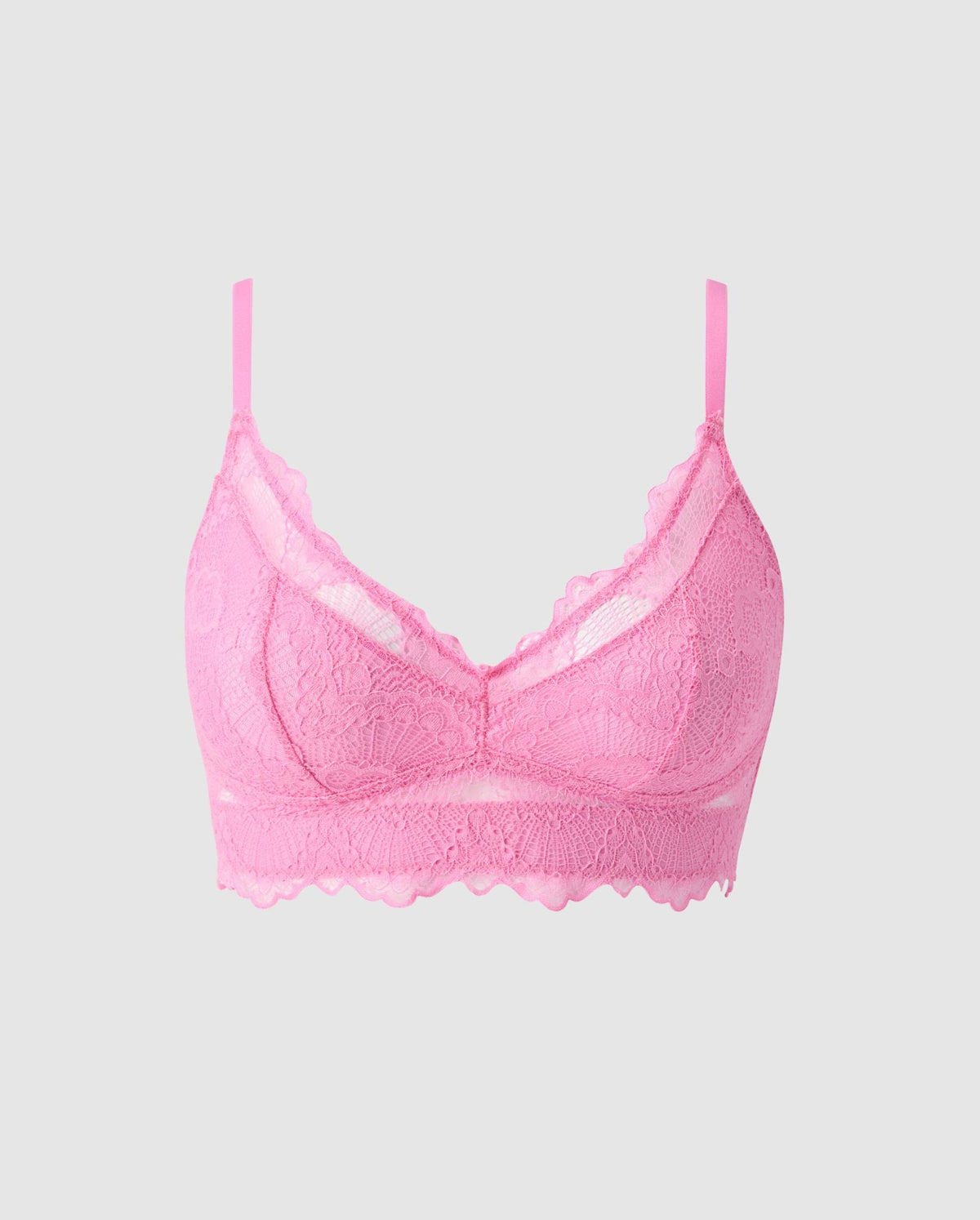 An supportive lace Bralette in an candy pink color for larger cups with extra coverage and adjustable straps.