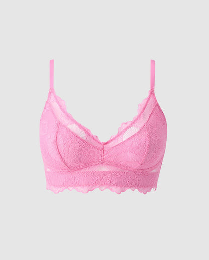 An supportive lace Bralette in an candy pink color for larger cups with extra coverage and adjustable straps.
