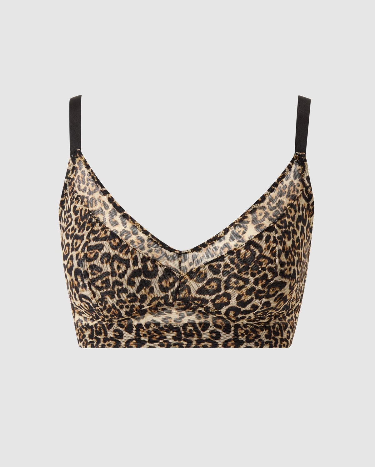 An supportive mesh Bralette in leopard print for larger cups.