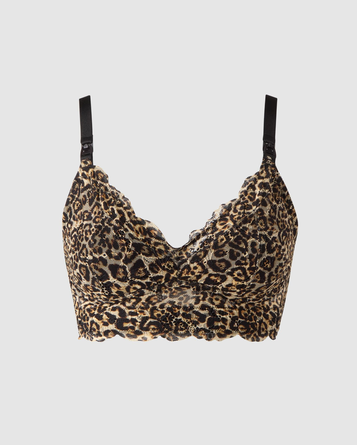 An lace nursing bralette in leopard print.