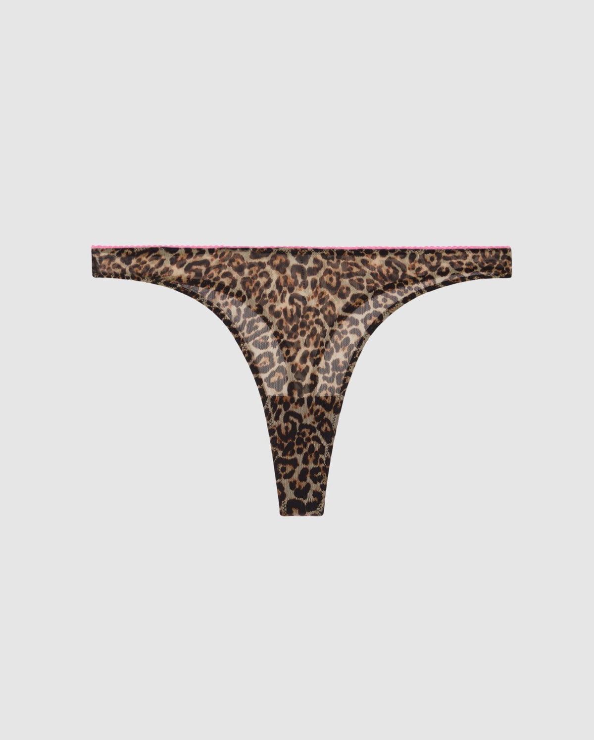 An Mesh low rise design in a leopard and candy pink color. 