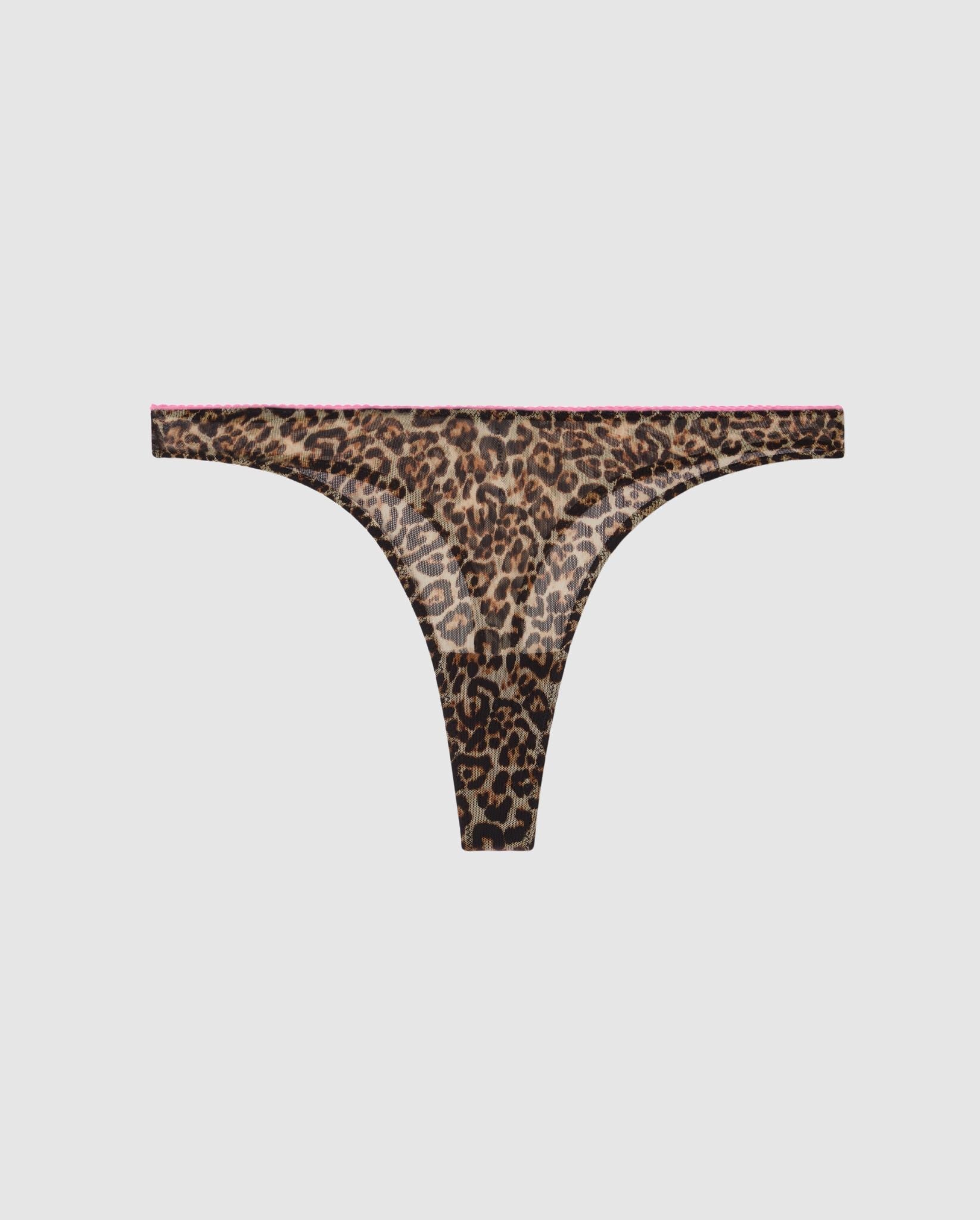 An Mesh low rise design in a leopard and candy pink color. 