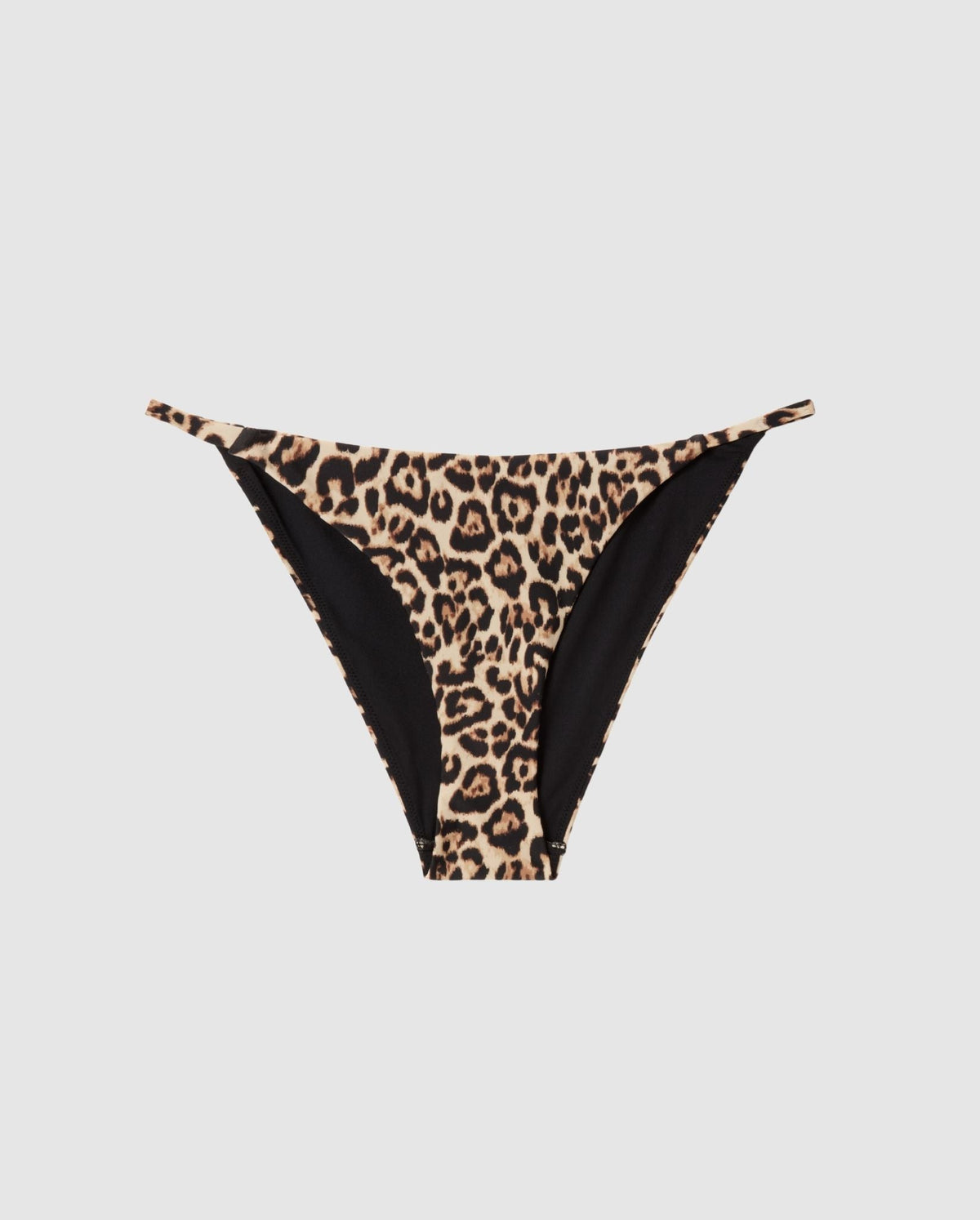 An tanga bikini bottom in a leopard print.