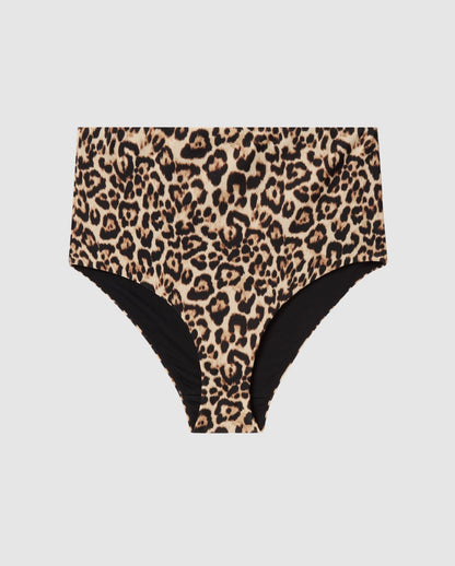 An high-waist bikini bottom in a zebra print.