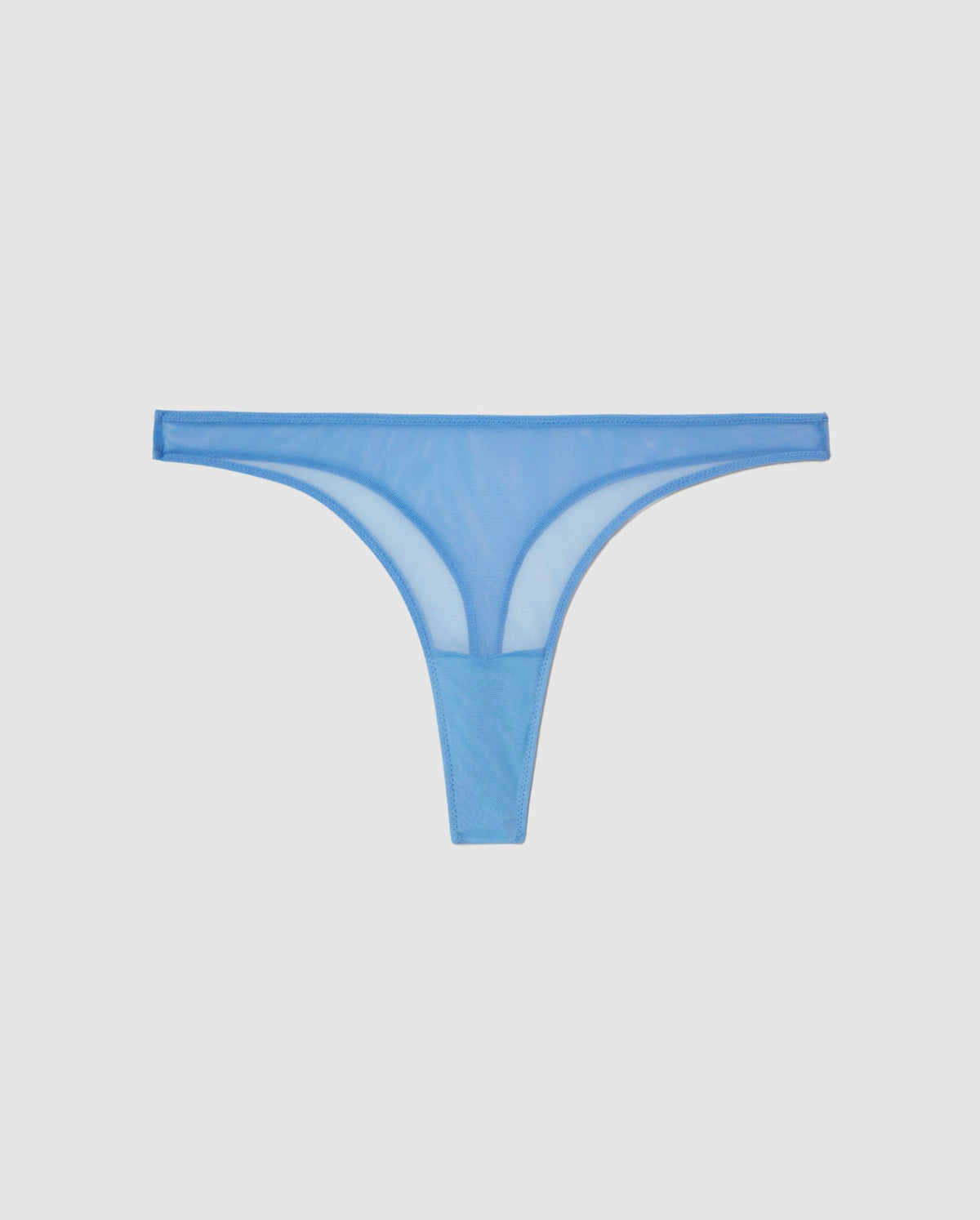 An mid rise high cut panty in light blue mesh.