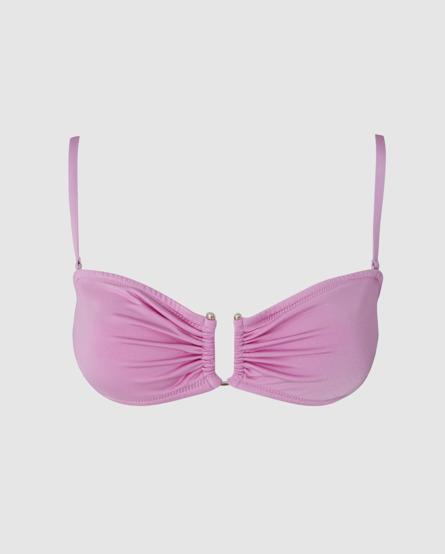 An bandeau bikini top in lilac. 