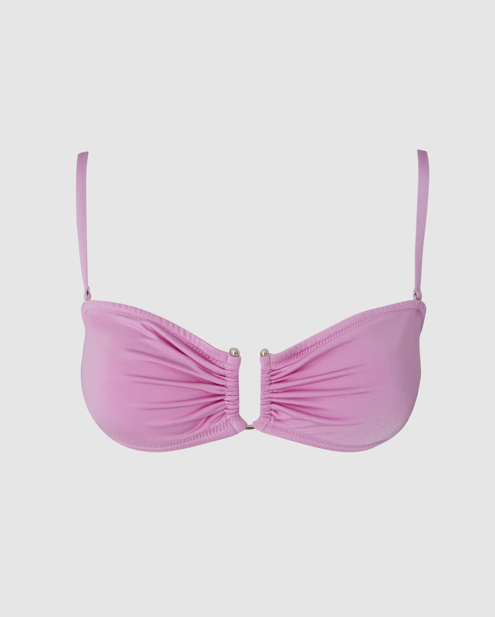 An bandeau bikini top in lilac. 