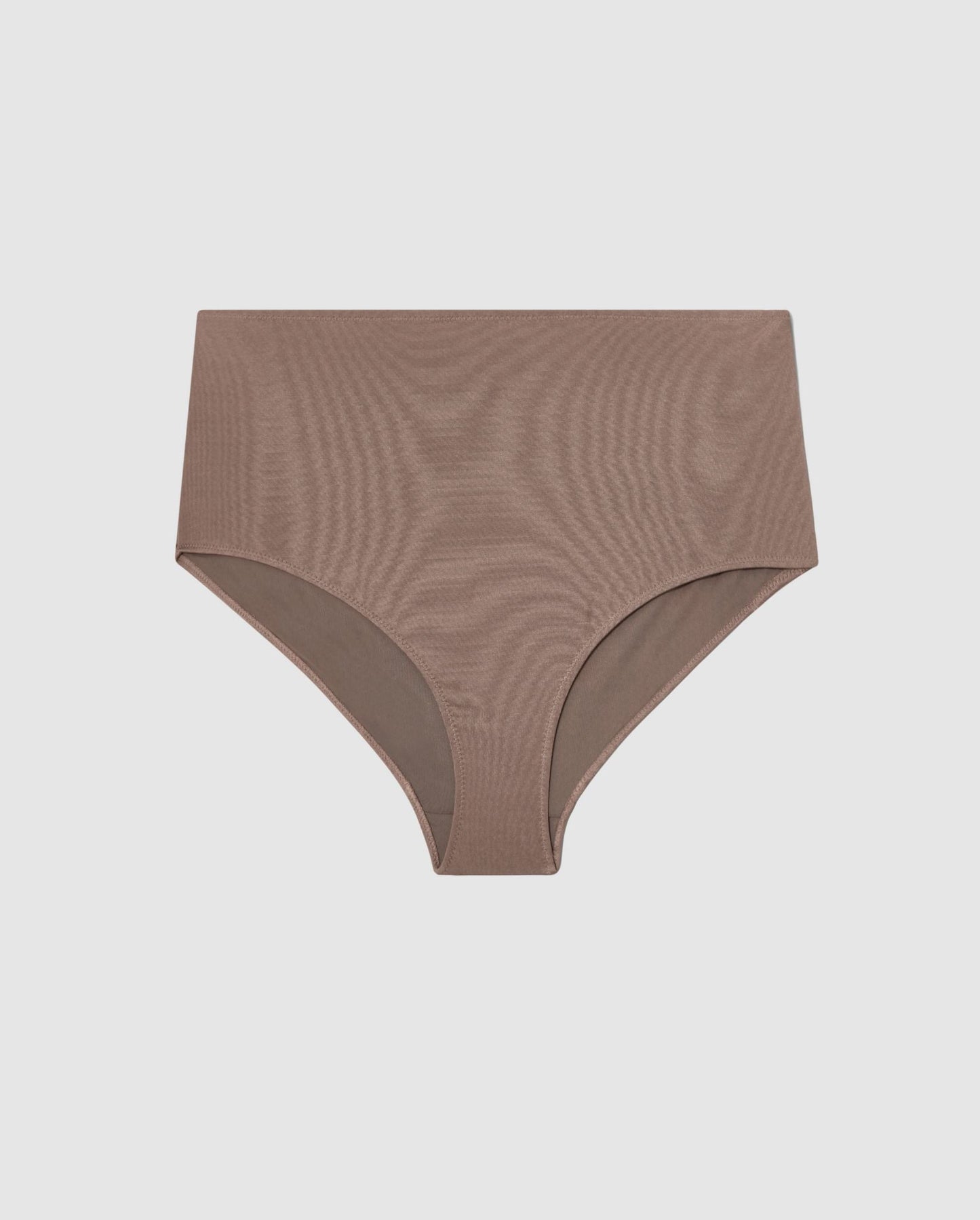 An high-waist bikini bottom in mauve. 