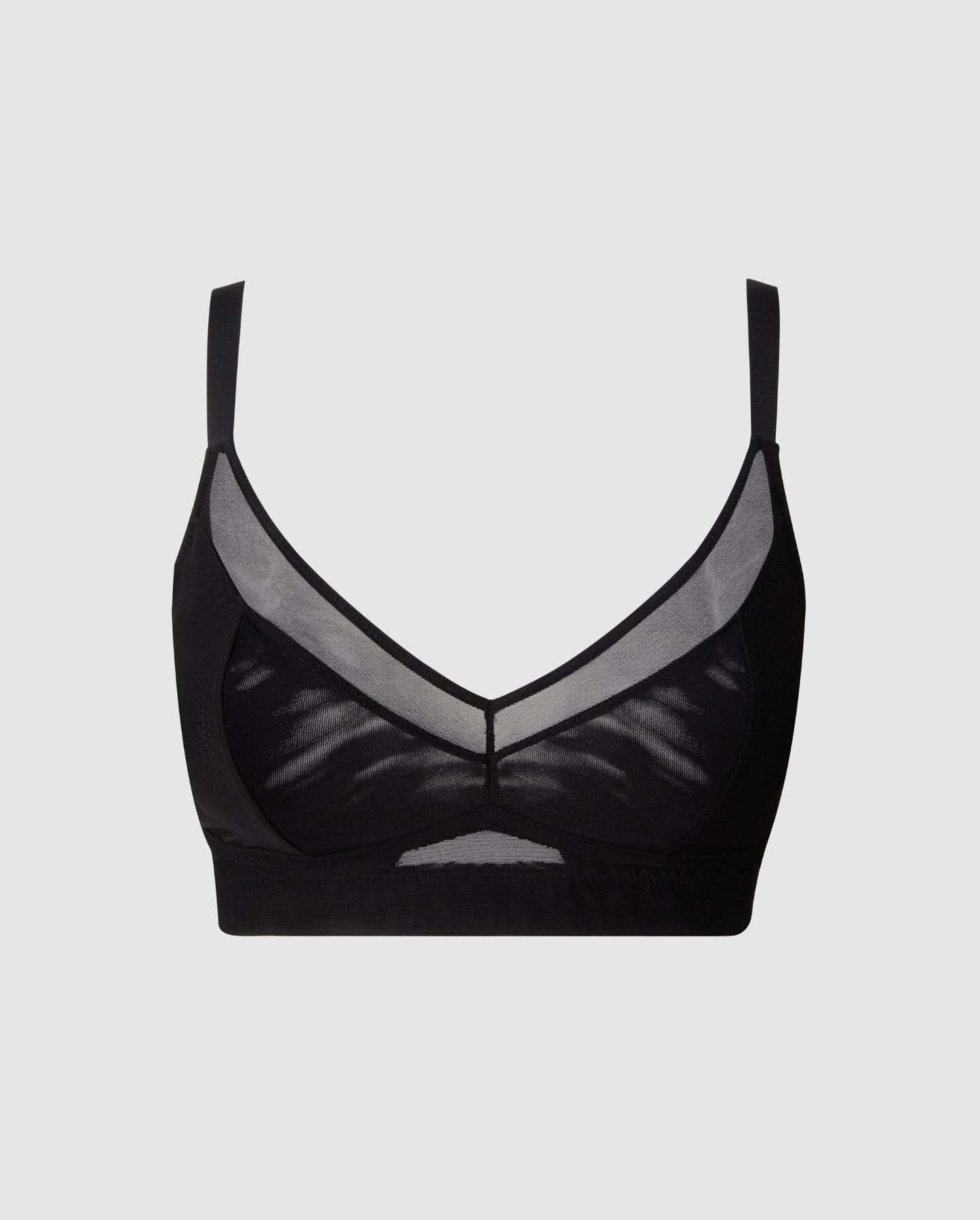 An supportive mesh Bralette in an black color for larger cups with extra coverage and adjustable straps for comfort and support.