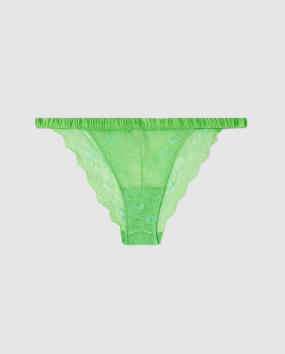 An lace and satin bikini tanga in mint green.