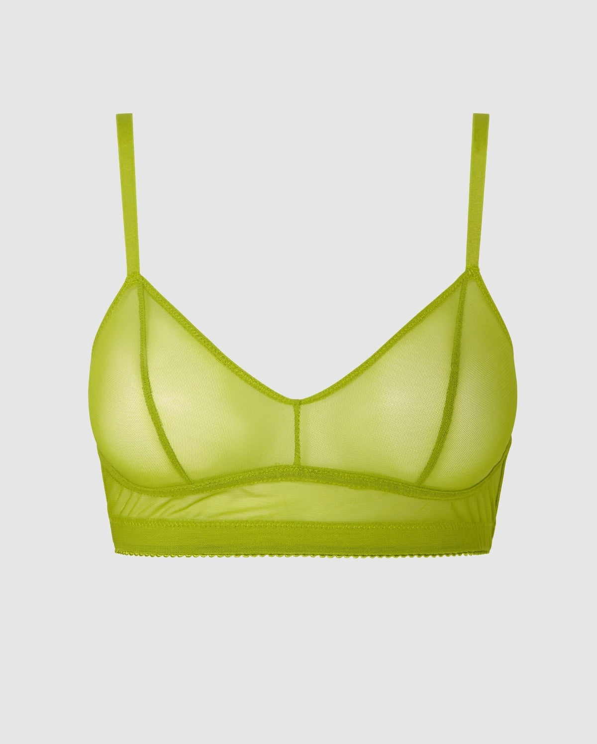 An mesh balconette in the color green matcha.