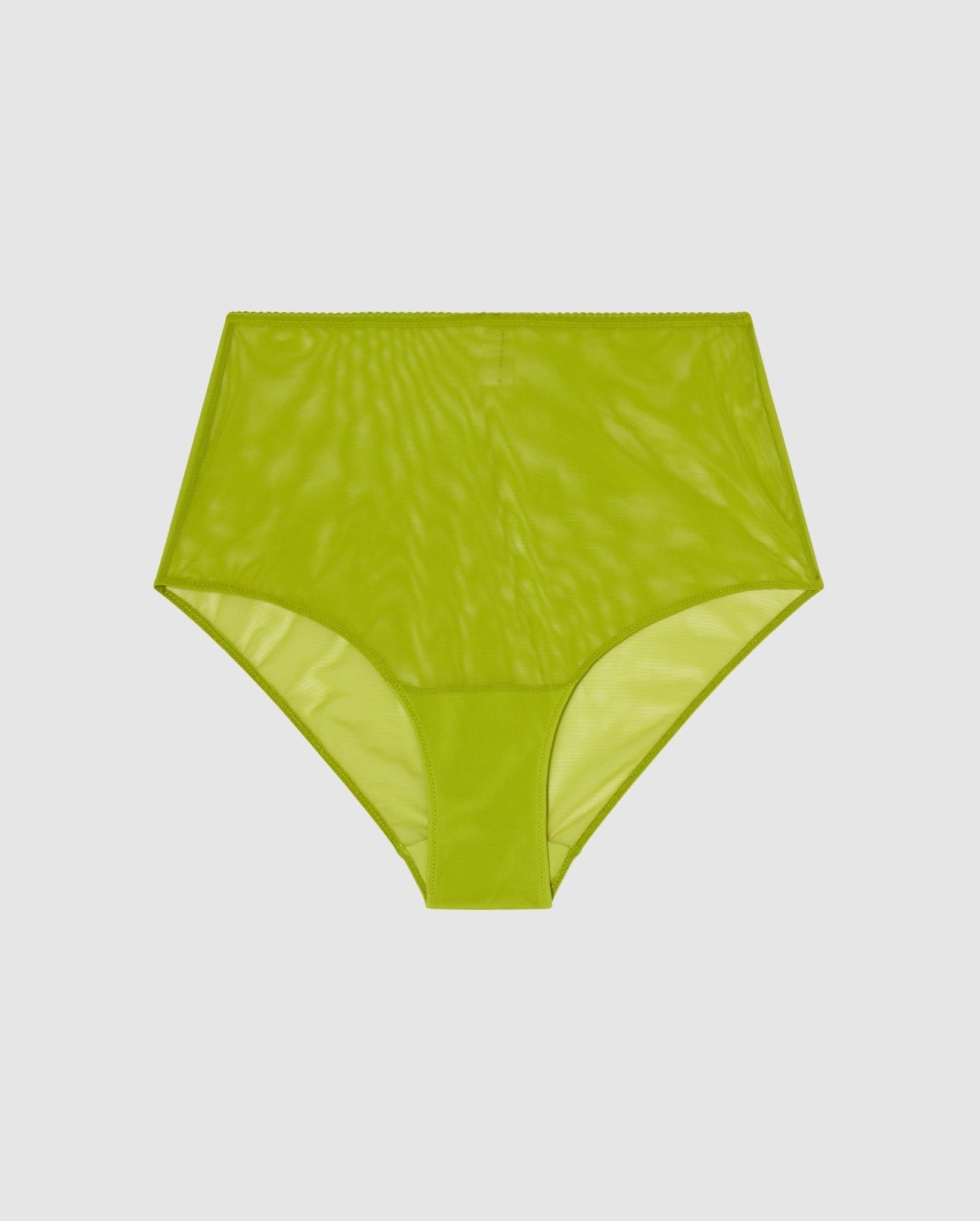 An highwaist mesh brief in matcha green.