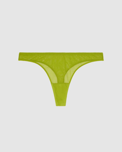 An mesh mid rise high cut panty in matcha.