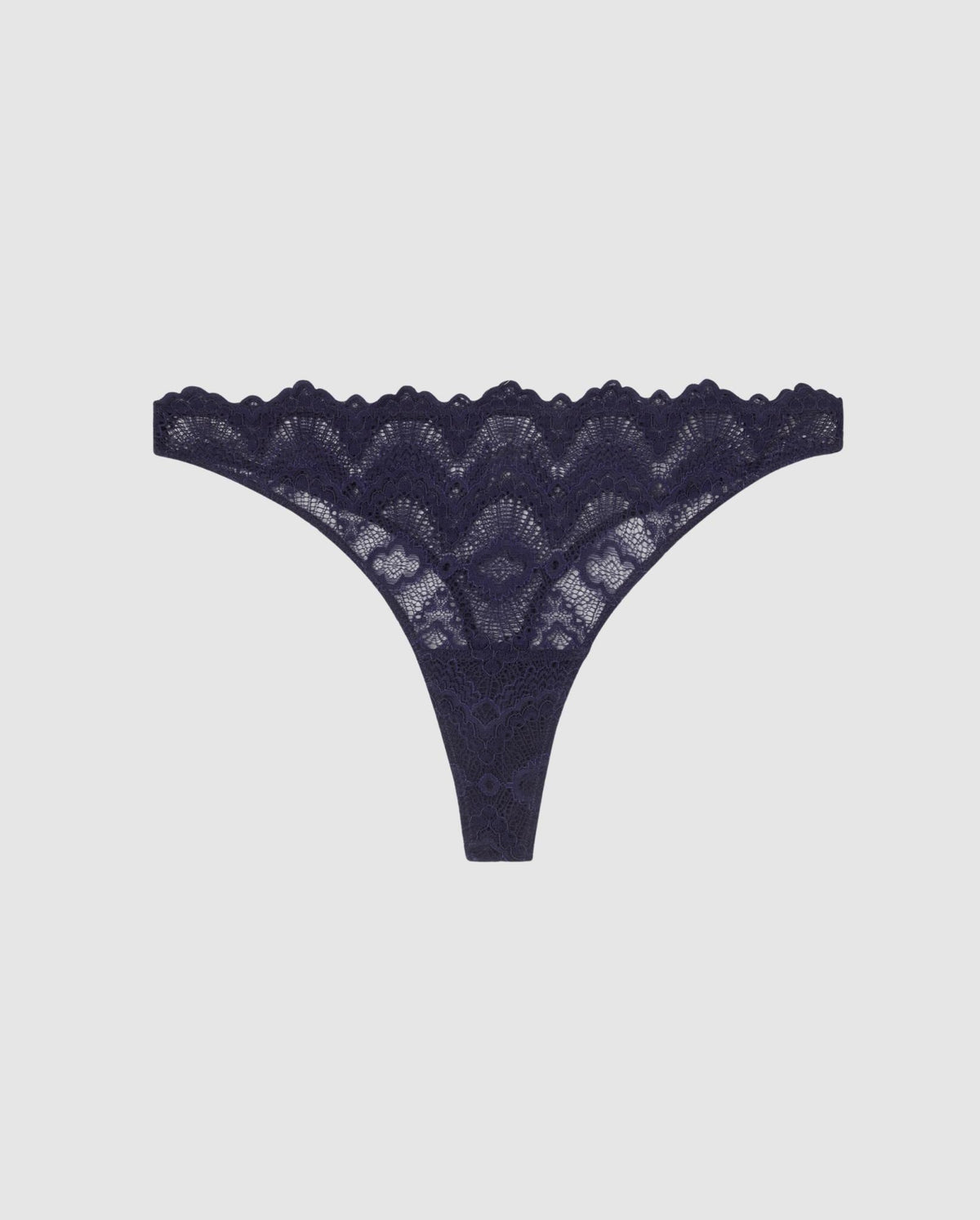 An high cut mid rise panty in navy blue lace.