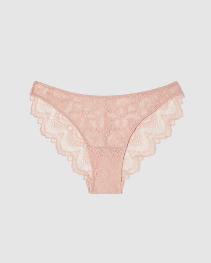 An lace bikini brief in beige.