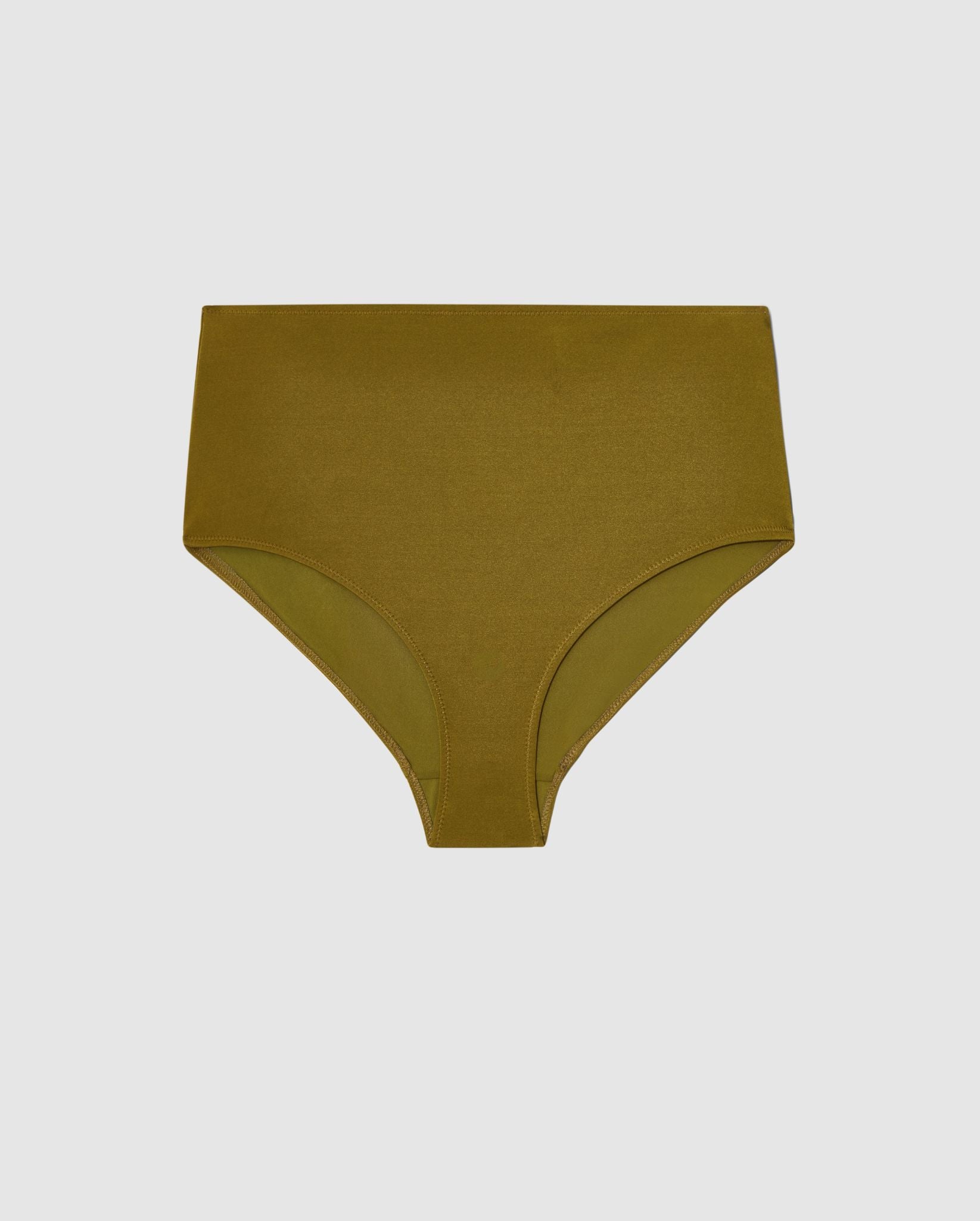 An high-waist bikini bottom in green olive. 