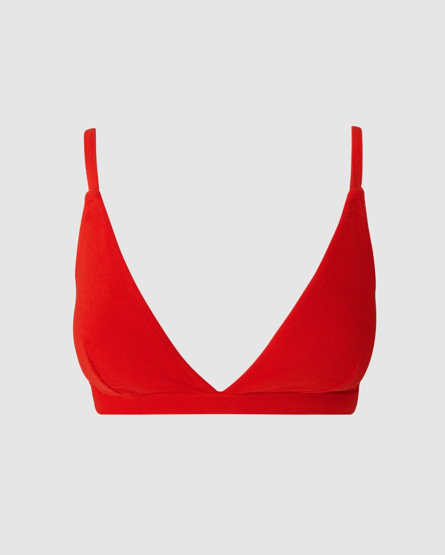 An triangle bikini top in papaya red.