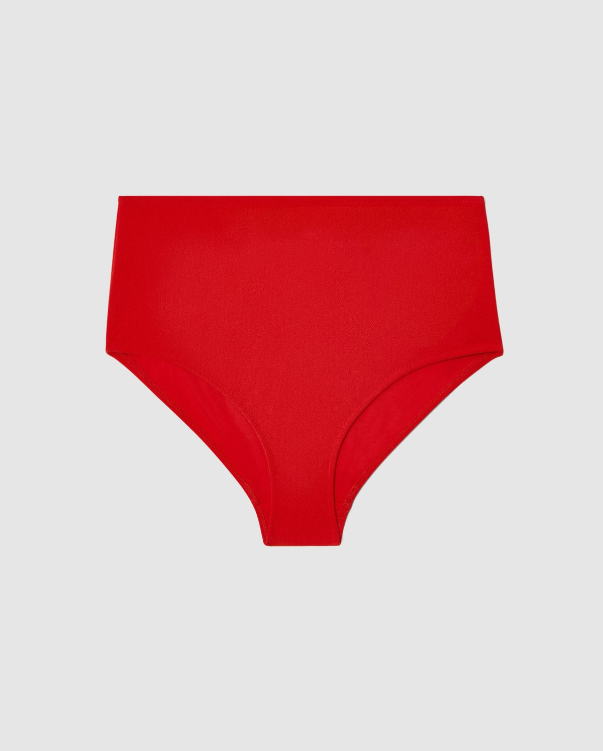 An high-waist bikini bottom in papaya red.