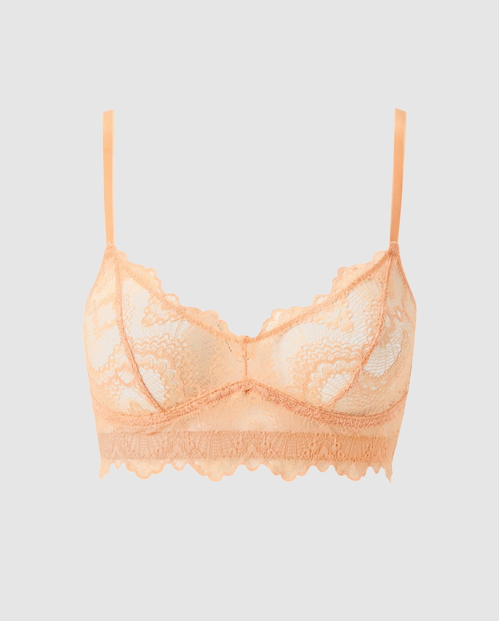 An lace balconette in the color peach pink.