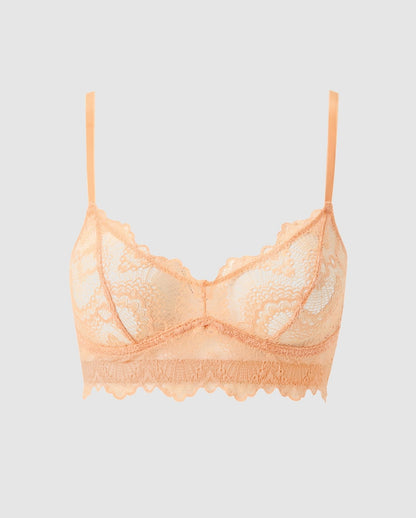 An lace balconette in the color peach pink.
