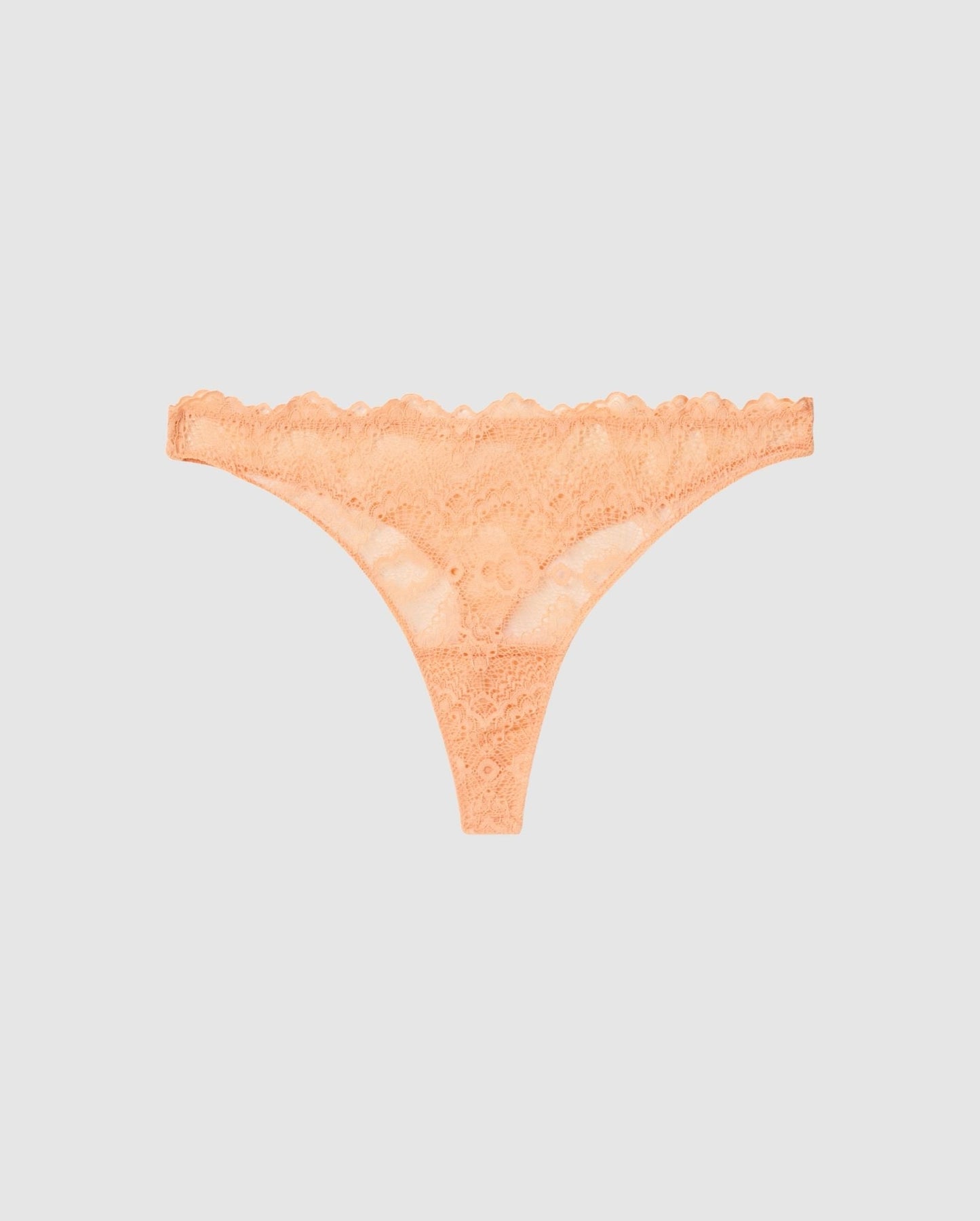 An lace high cut mid rise panty in peach pink.