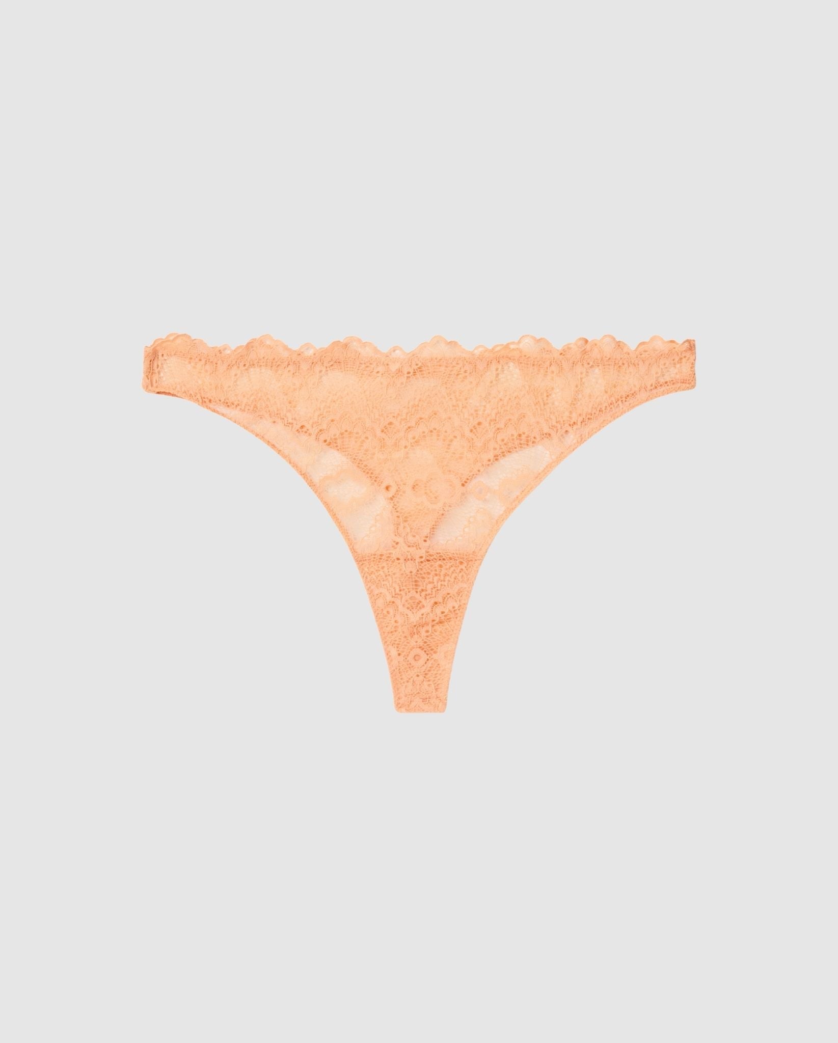 An lace high cut mid rise panty in peach pink.
