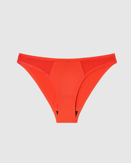 An microfiber period bikini brief in red.