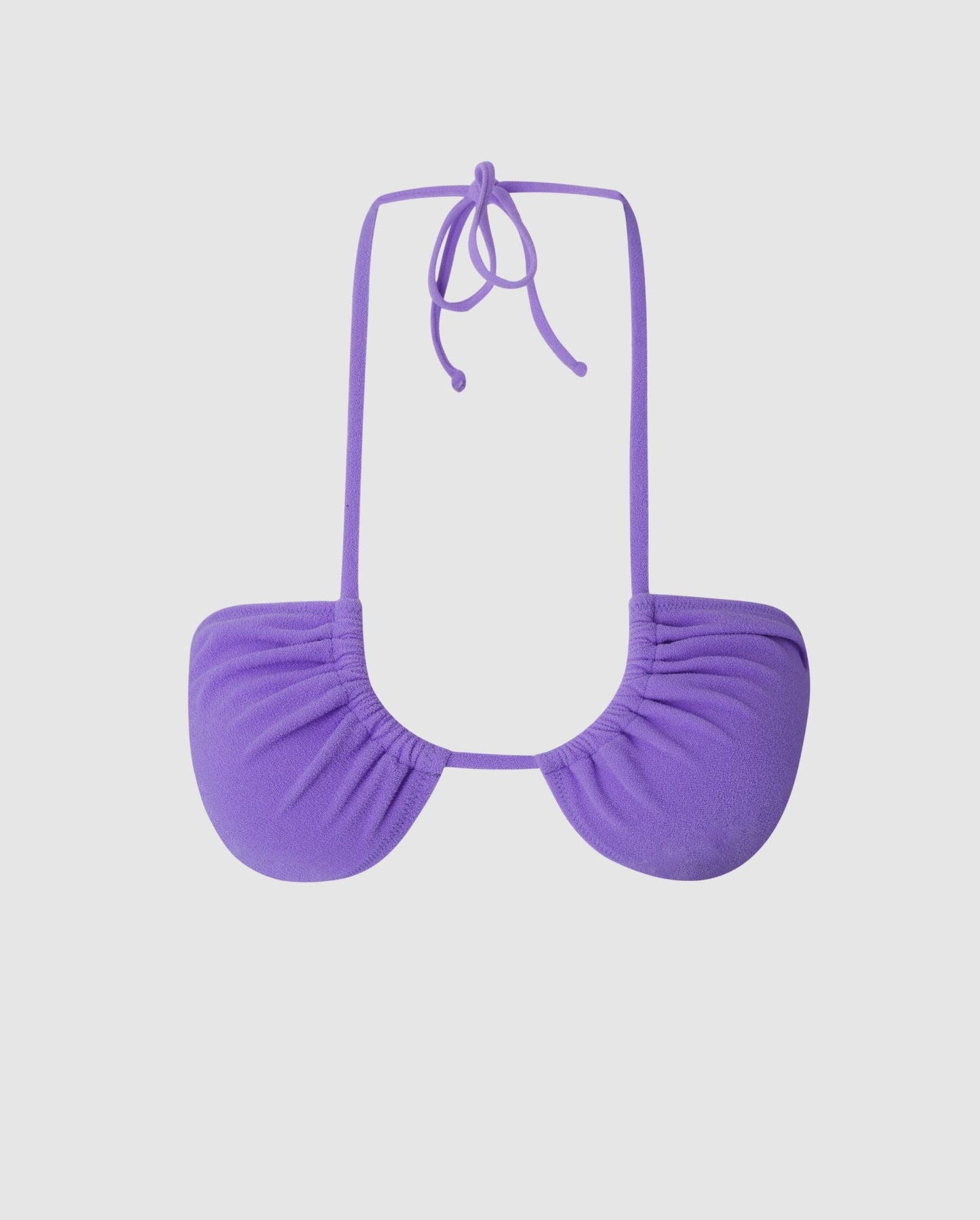 An bandeau bikini tops with straps in lilac.