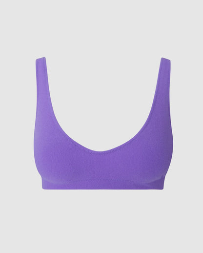 A scoop bikini top in lilac. 