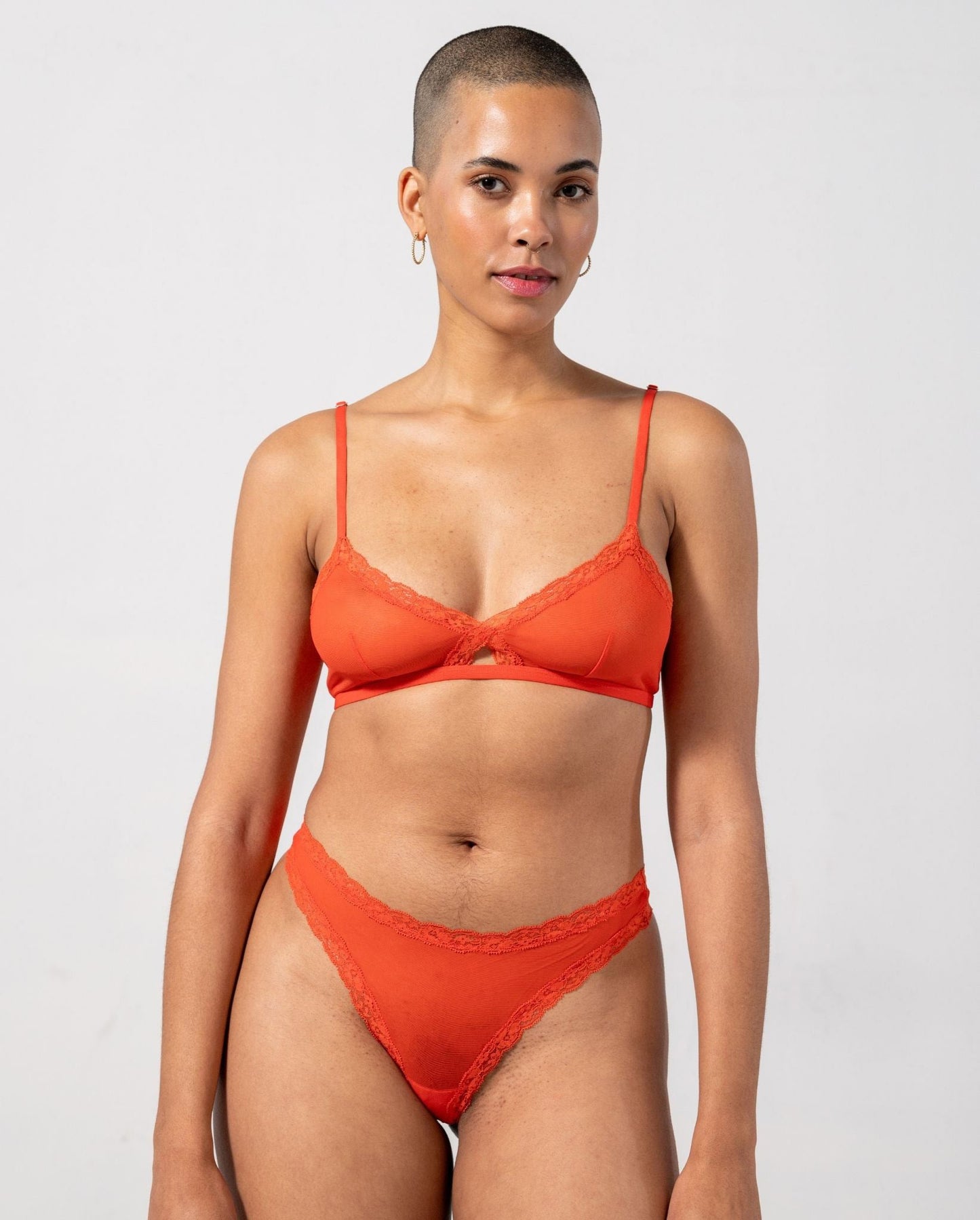 Mesh Lace Cut-Out Triangle Bralette Fiery Red