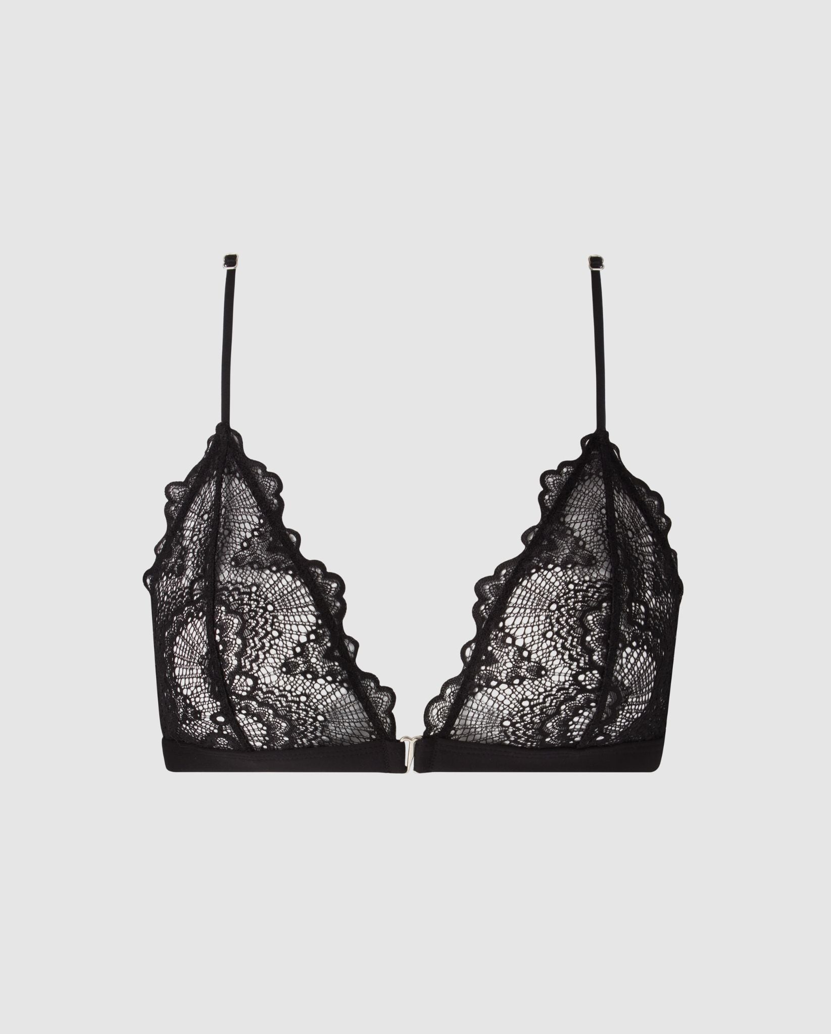 An lace racerback bralette in black.
