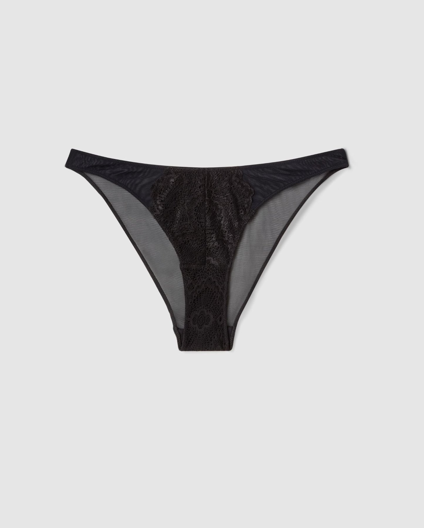 An soft lace and mesh Bikini brief in a black  design. 