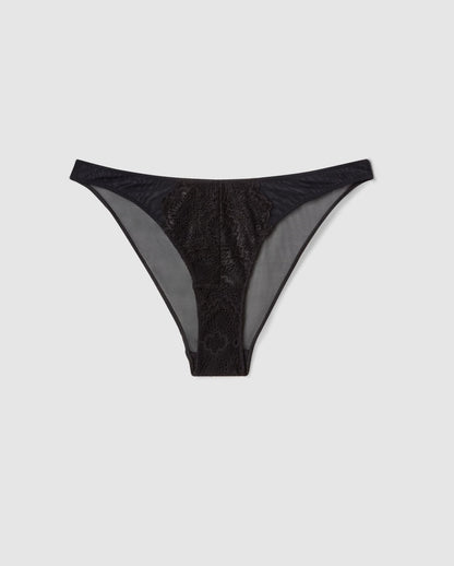 An soft lace and mesh Bikini brief in a black  design. 